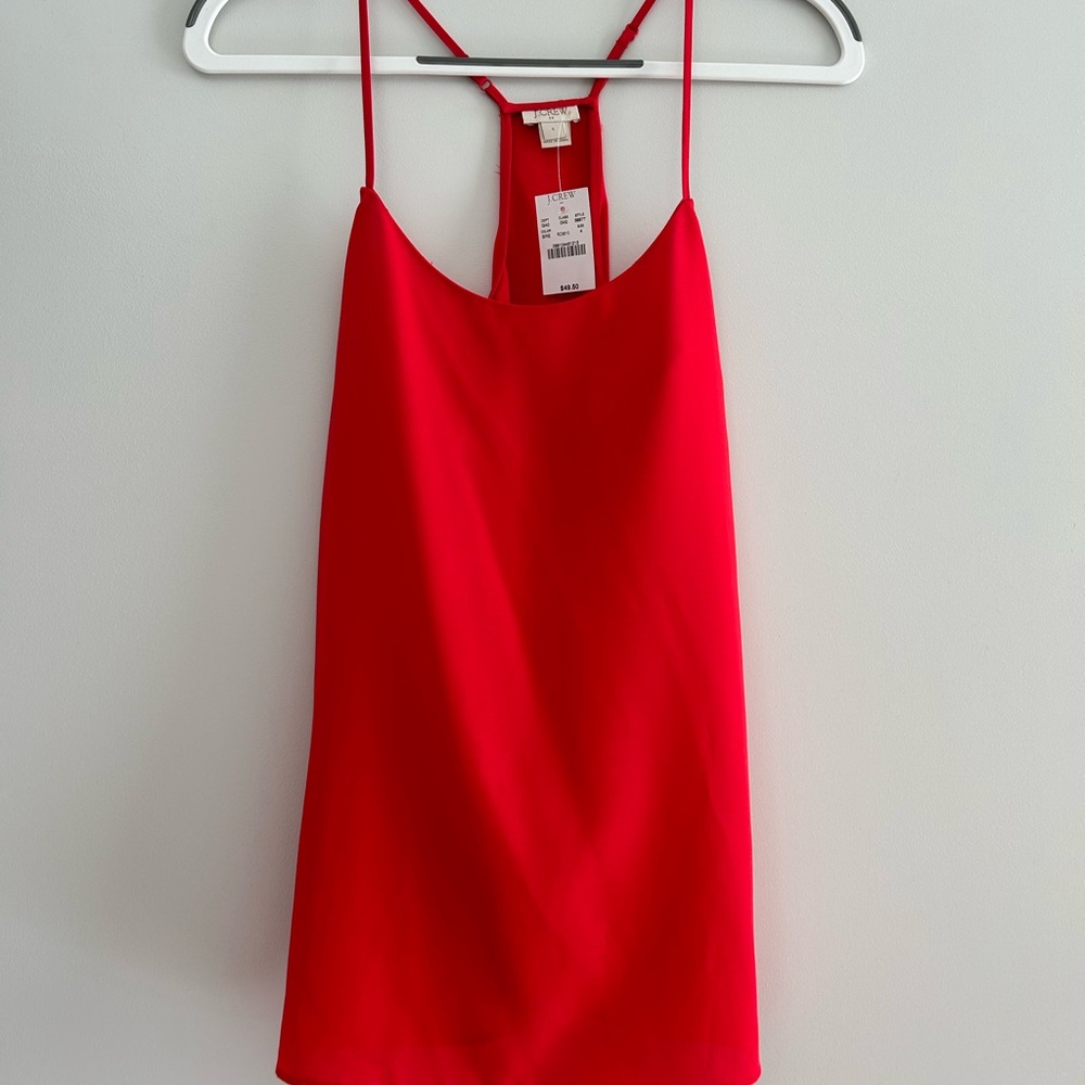 New With Tags J.Crew Striking Red Spaghetti Strap Blouse, Size 4
